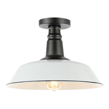 Camila 14" Classic Industrial Indoor/Outdoor Iron LED Semi Flush Mount - JONATHAN Y